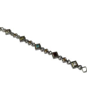 Women’s Two Tone / Multi Color Stones Tennis Bracelet 7 1/2 Inch